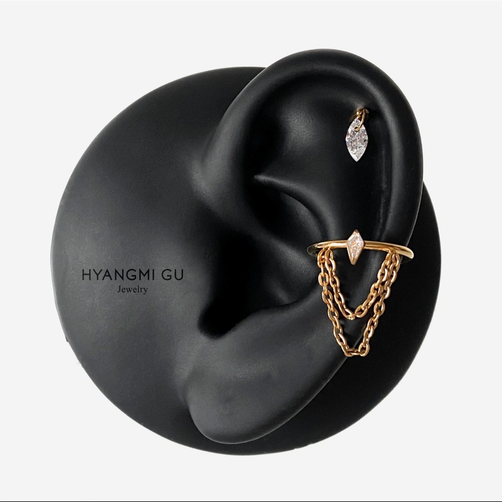 Gold Hoop Chain Earring Single Piece Helix Cartilage